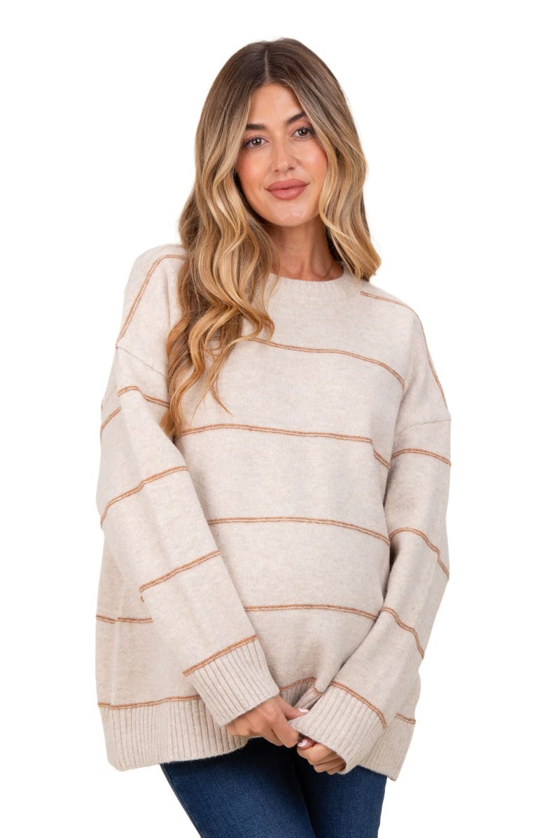 PinkBlush Striped Drop Shoulder Sweater, Alternate, color, Beige