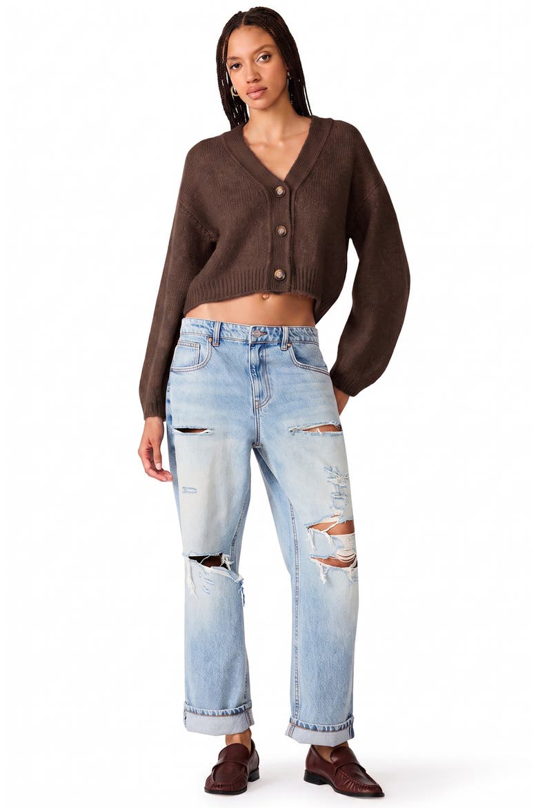 Mica Cropped Cardigan, Alternate, color, DARK ESPRESSO