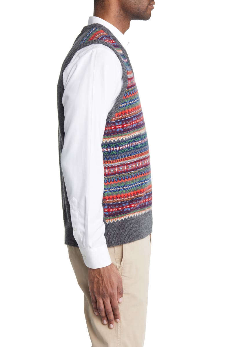 Brooks Brothers Fair Isle V-Neck Lambswool Sweater Vest, Alternate, color,