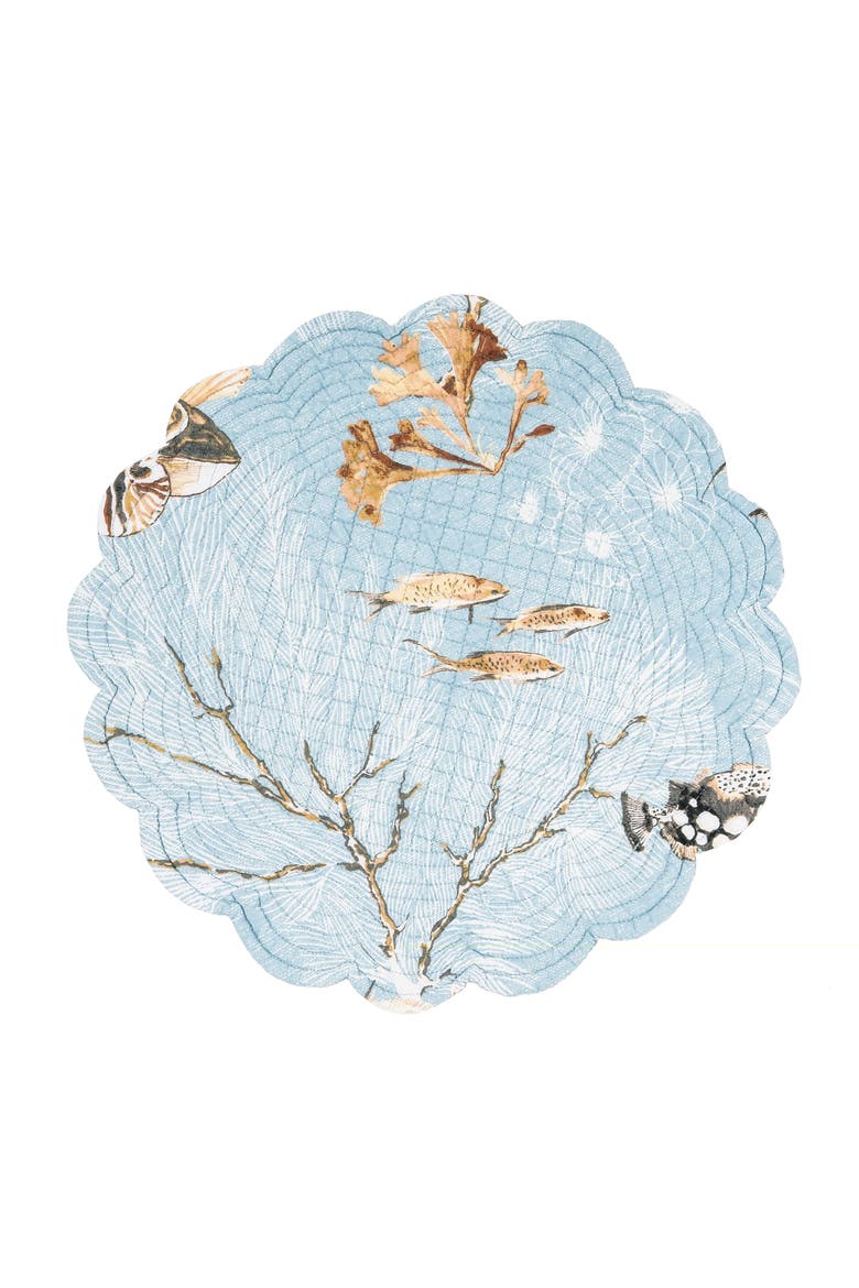Meraki Island Round Quilted Reversible Blue Coastal Placemats, Set of 6, 17", Alternate, color, Blue