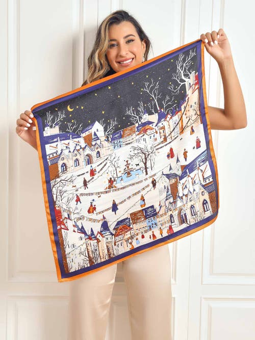 Silksilky Pure Silk Scenery Pattern Square Scarf In Brown