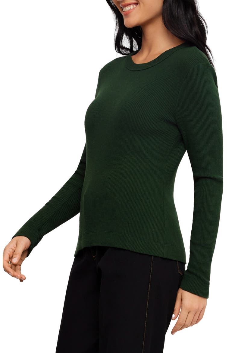 Ribbed Long Sleeve Crewneck Top, Alternate, color, FOREST GREEN