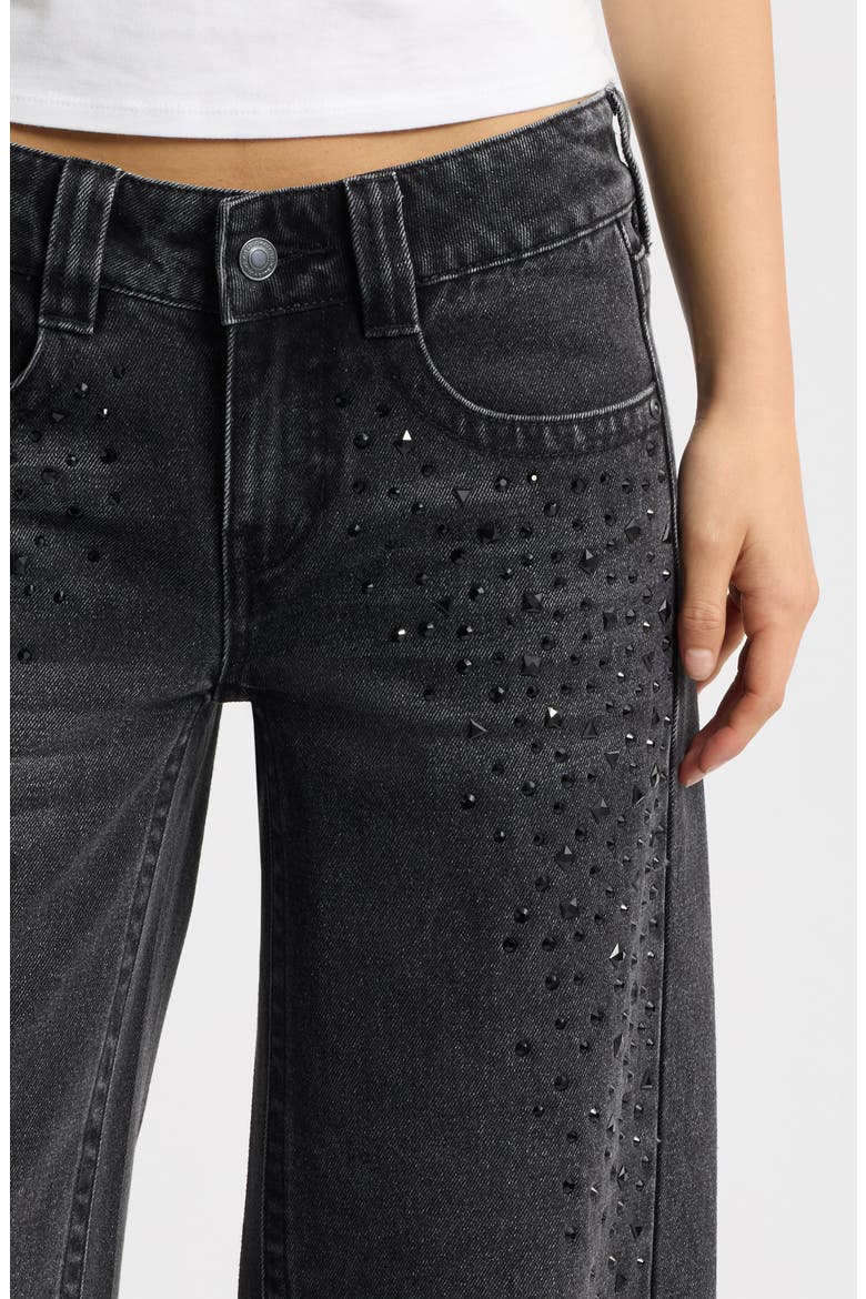 Studded Low Rise Wide Leg Jeans, Alternate, color, BLACK