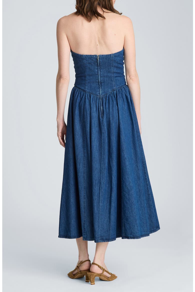 Bustier Strapless Denim Maxi Dress, Alternate, color, ARIES WASH