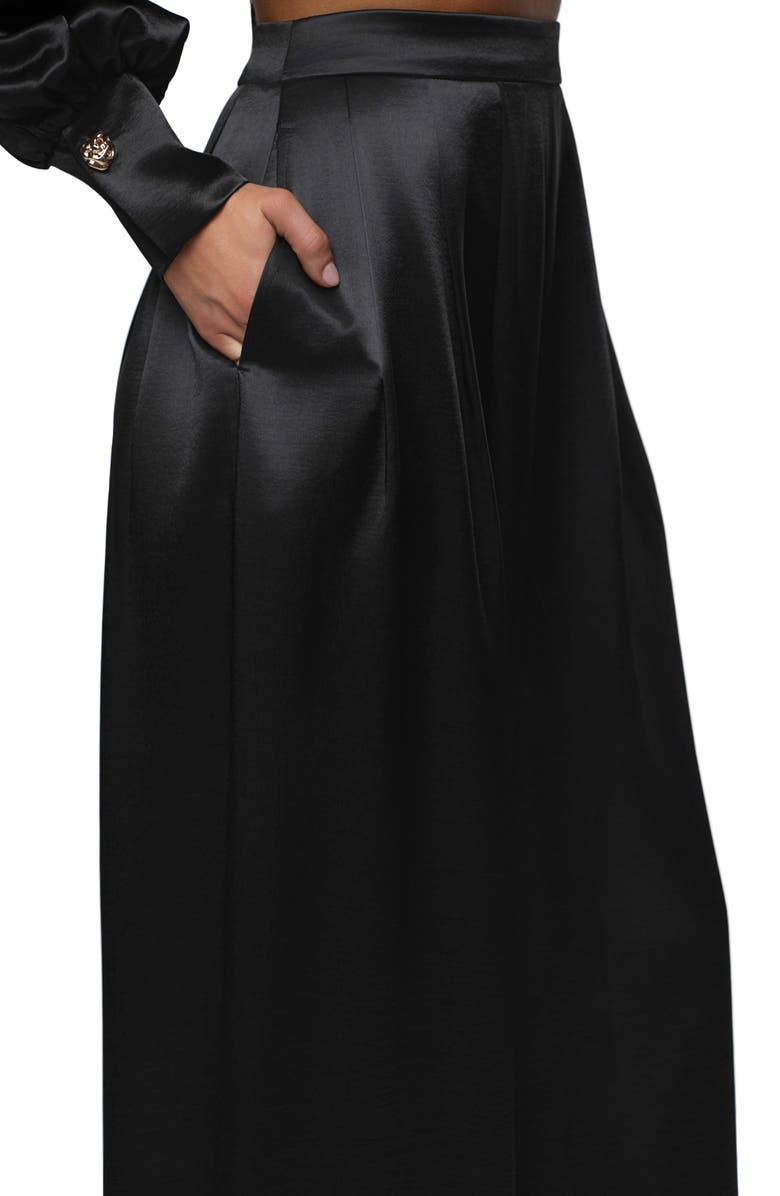 JLUXLABEL Pleated Wide Leg Satin Pants, Alternate, color, Black