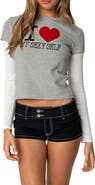 EDIKTED I Heart Me Layered Long Sleeve Graphic T-Shirt