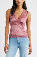 Open Edit Lace Trim Satin Tank