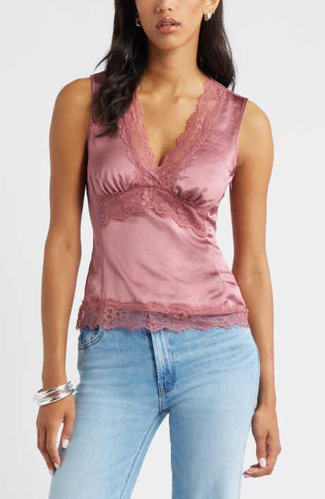 Open Edit Lace Trim Satin Tank