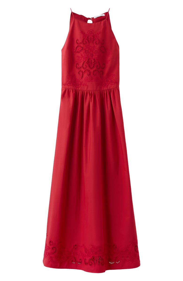MANGO Embroidered Detail Cotton Dress, Main, color, Red