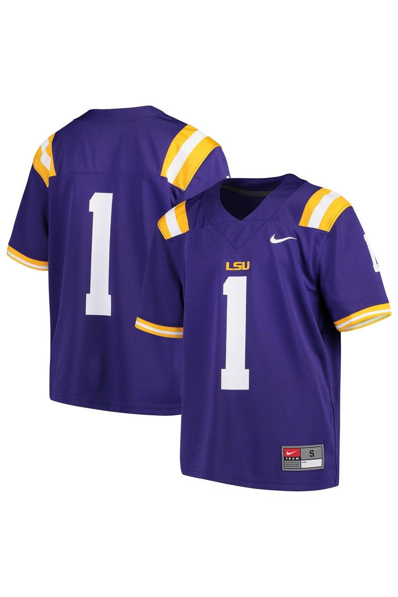 Youth Nike #1 Purple LSU Tigers Team Replica Football Jersey, Main, color, Purple