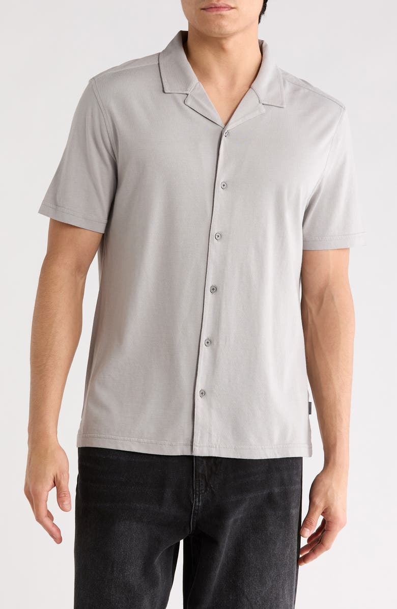 John Varvatos Brewer Cotton Camp Shirt, Main, color, Smoked Pearl Grey