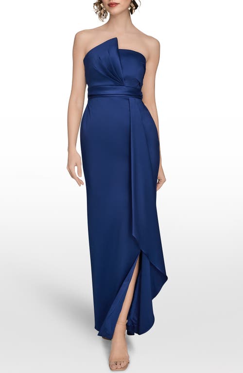 Donna Karan New York Asymmetric Strapless Satin Gown In Blue