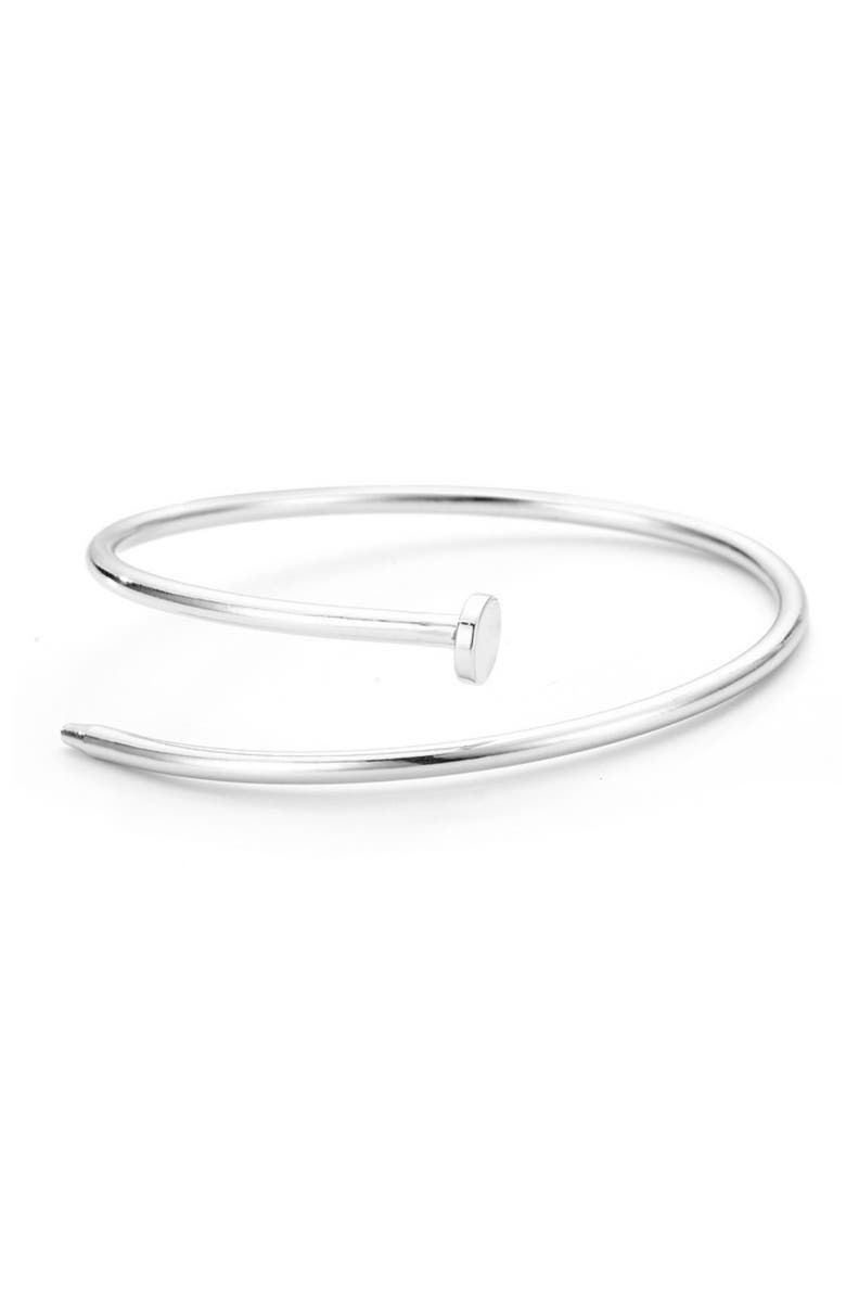 Adornia Nail Bypass Bracelet, Main, color, Silver
