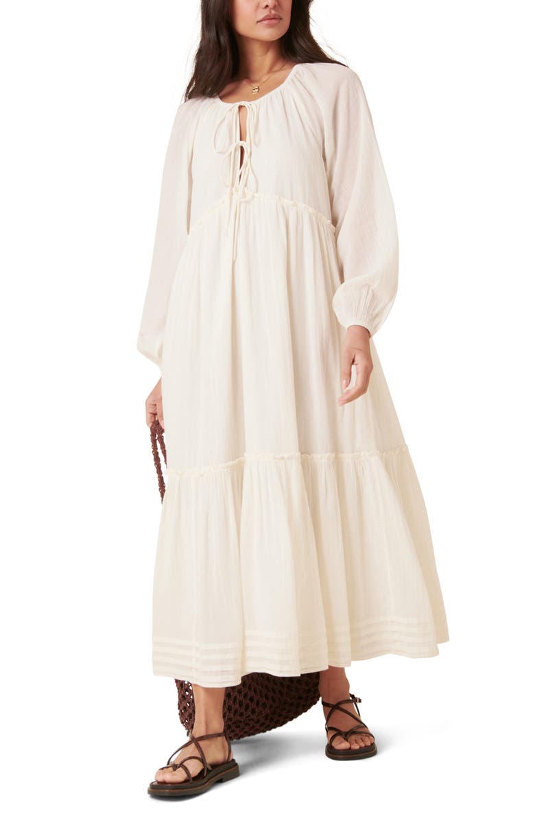 Nobody's Child Adley Long Sleeve Organic Cotton Midi Dress, Alternate, color, White