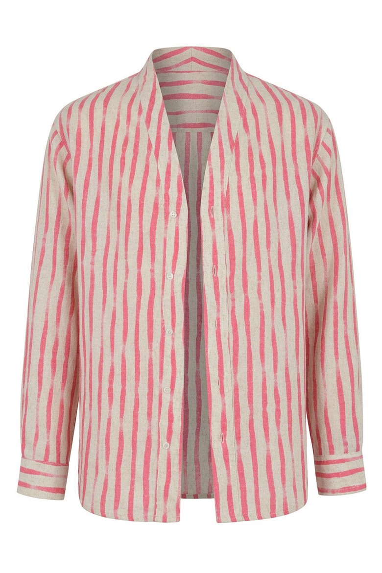 Striped Open Collar Button Front Shirt, Alternate, color, Cream / Coral Stripes