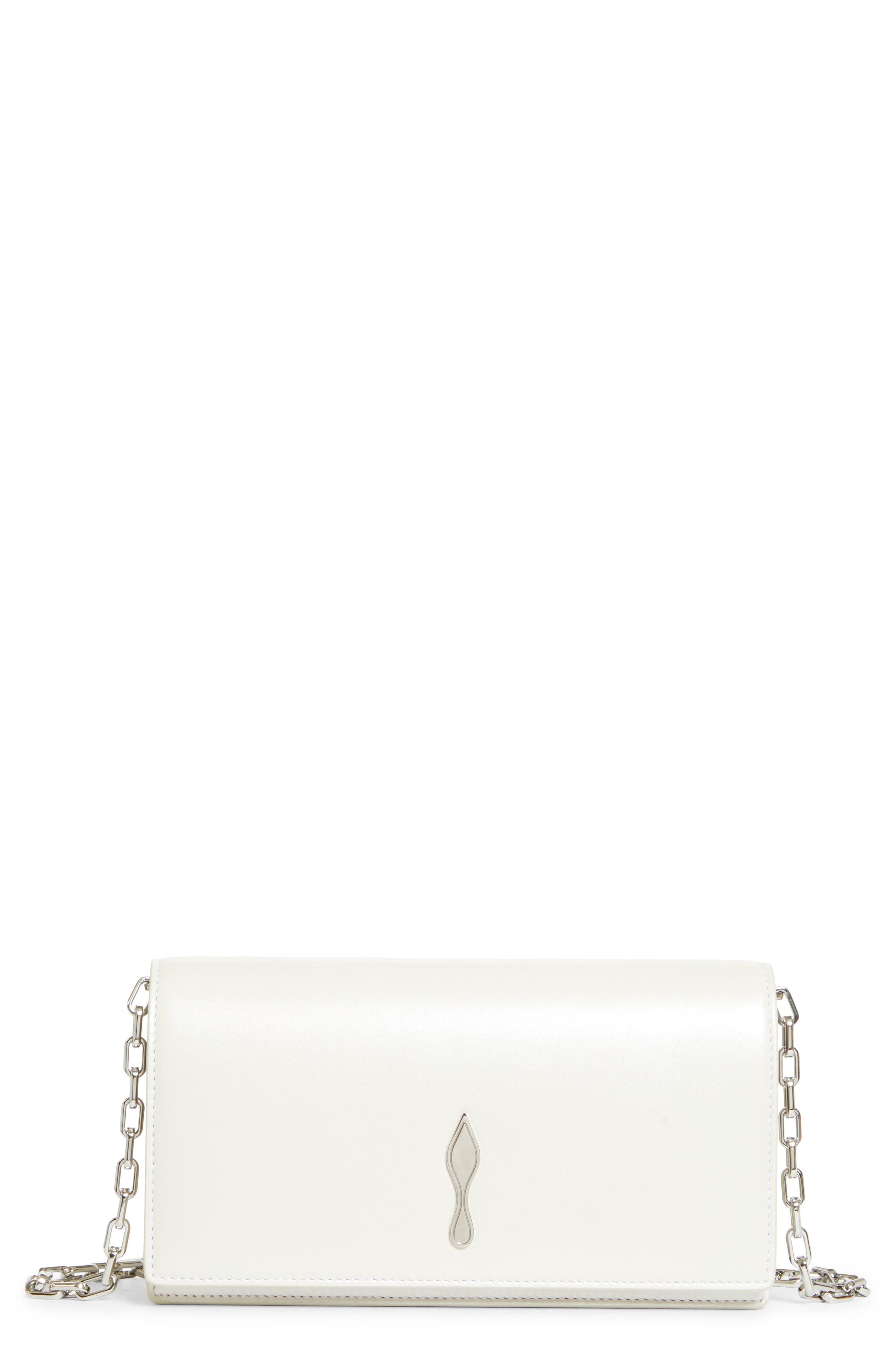 Christian Louboutin Bettina Leather Clutch, Main, color, White/ Silver