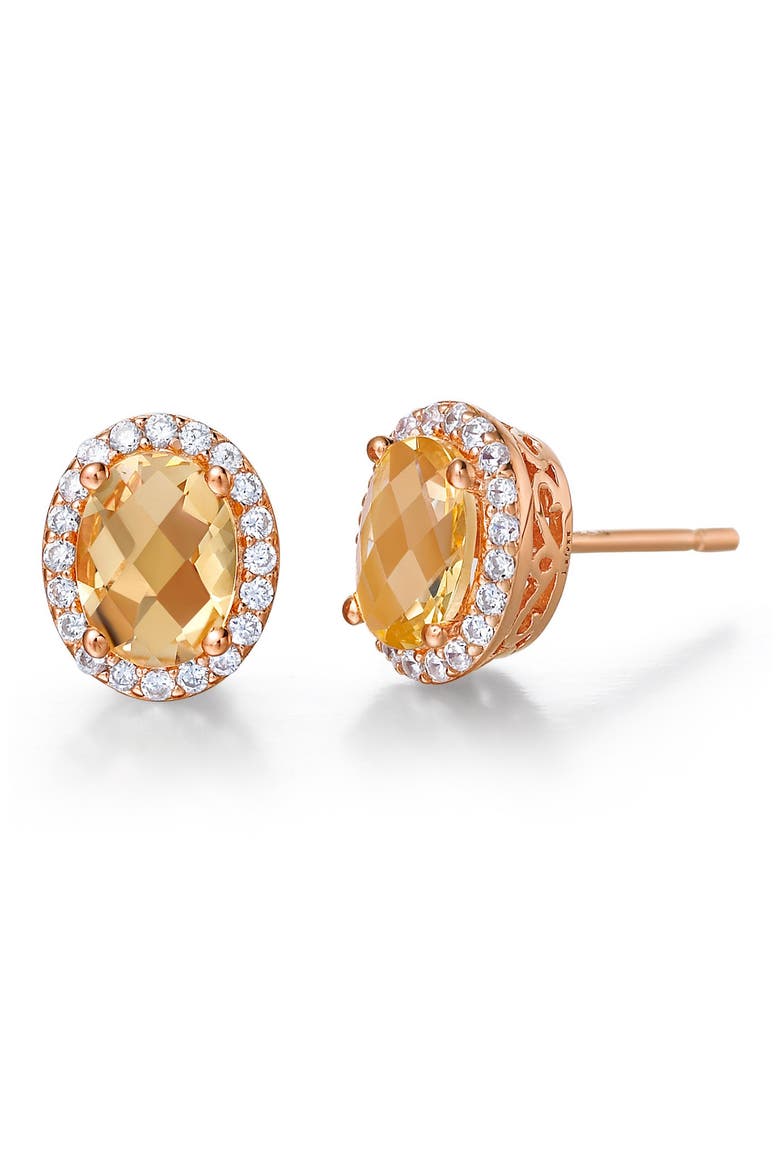 Classic Genuine Citrine Simulated Diamond Gem Stud Earrings, Main, color, WHITE/ CITRINE