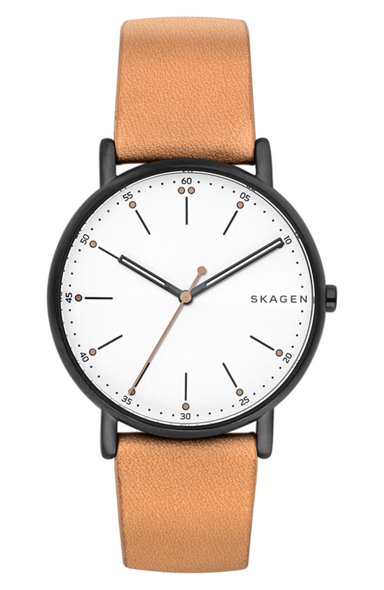 Skagen Signatur Round Leather Strap Watch, 40mm, Main, color,