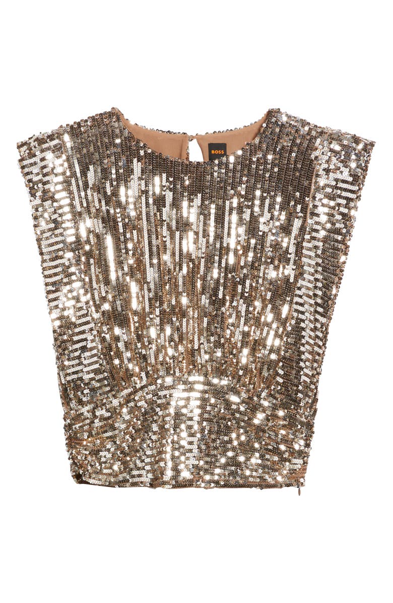 BOSS Orange Illana Sequin Crop Top, Alternate, color, Brass