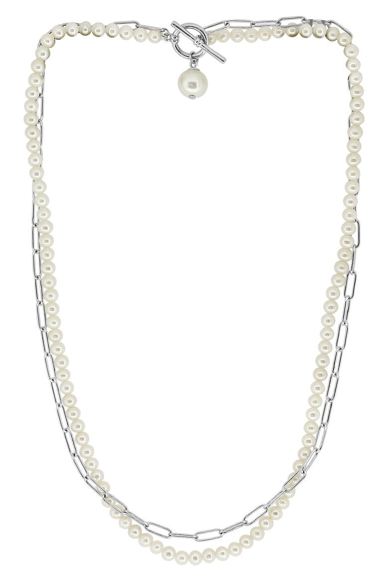 Sterling Silver Cultured Freshwater Pearl Double Strand Necklace, Main, color, WHITE