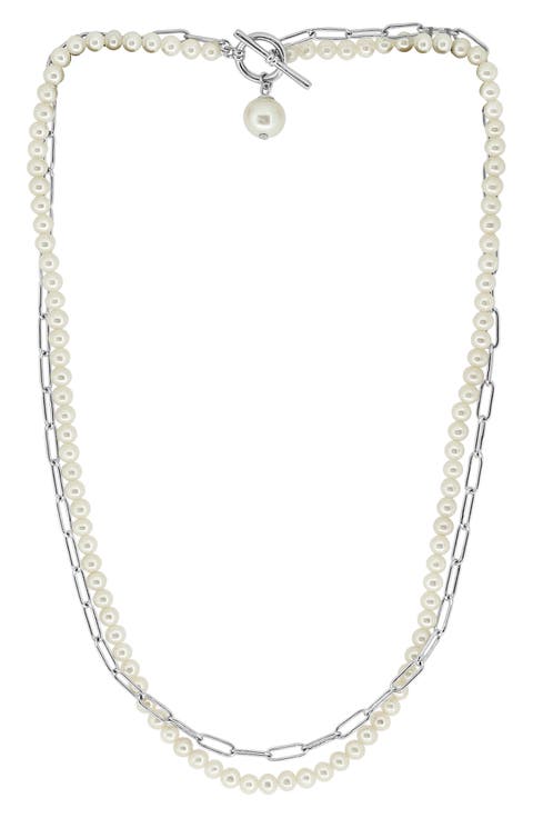 Sterling Silver Cultured Freshwater Pearl Double Strand Necklace
