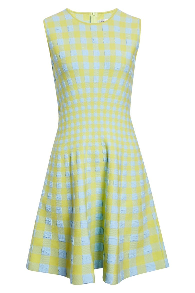 Gingham Check Jacquard Fit & Flare Sweater Dress, Alternate, color, CERULEAN/ PEAR