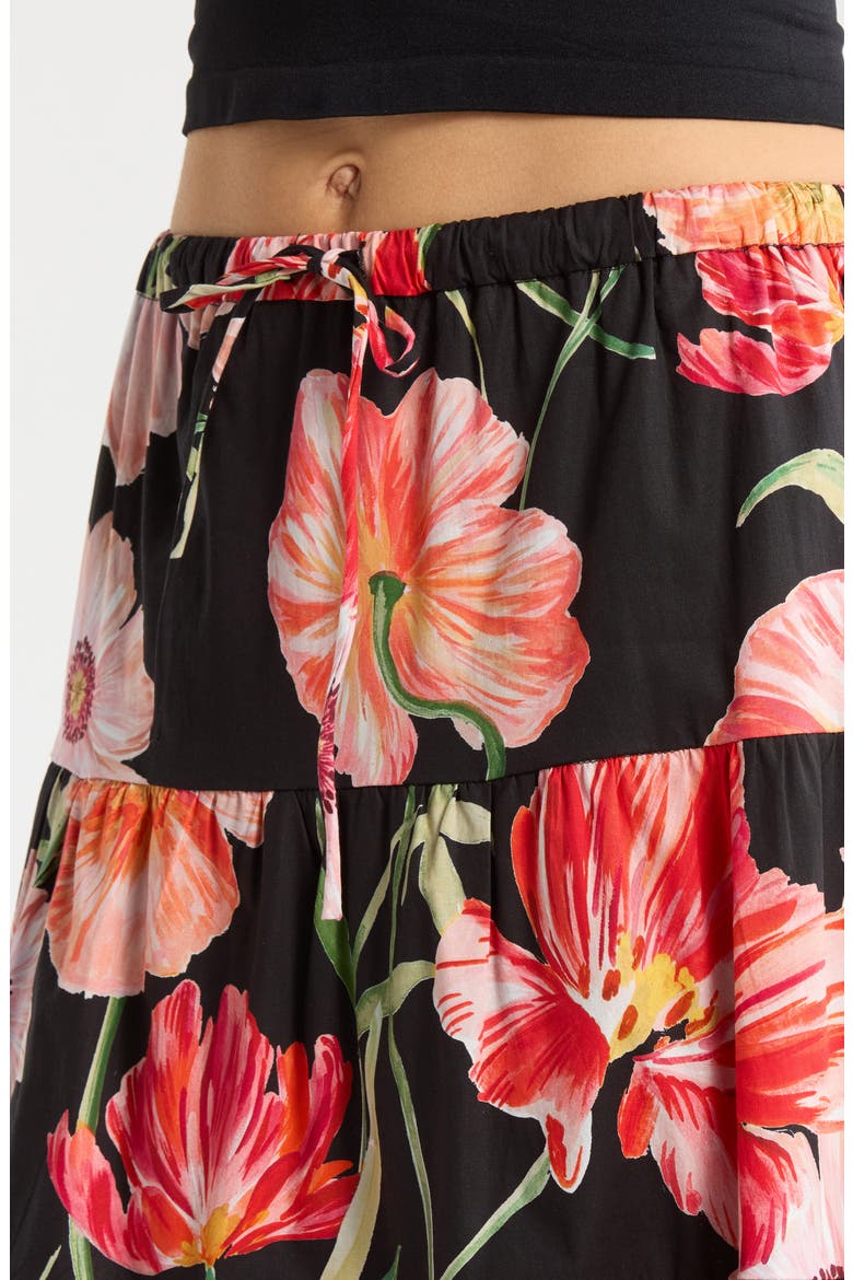 Marigold Tiered Midi Skirt, Alternate, color, BLACK POPPIES