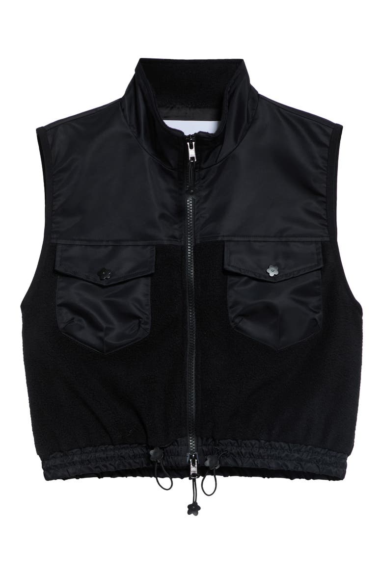 Caspen Mixed Media Crop Fleece Vest, Main, color, BLACK