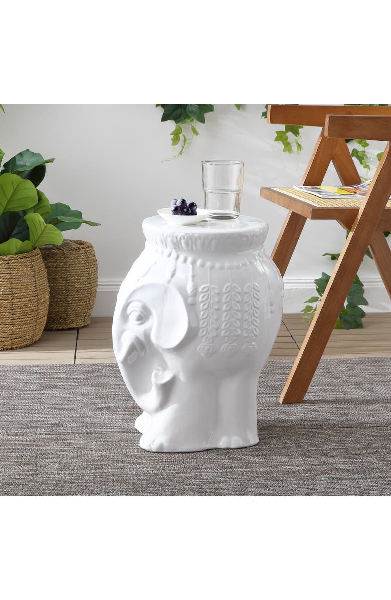 JONATHAN Y Orla 18.5" Modern Bohemian Elephant Ceramic Garden Stool, Alternate, color, White