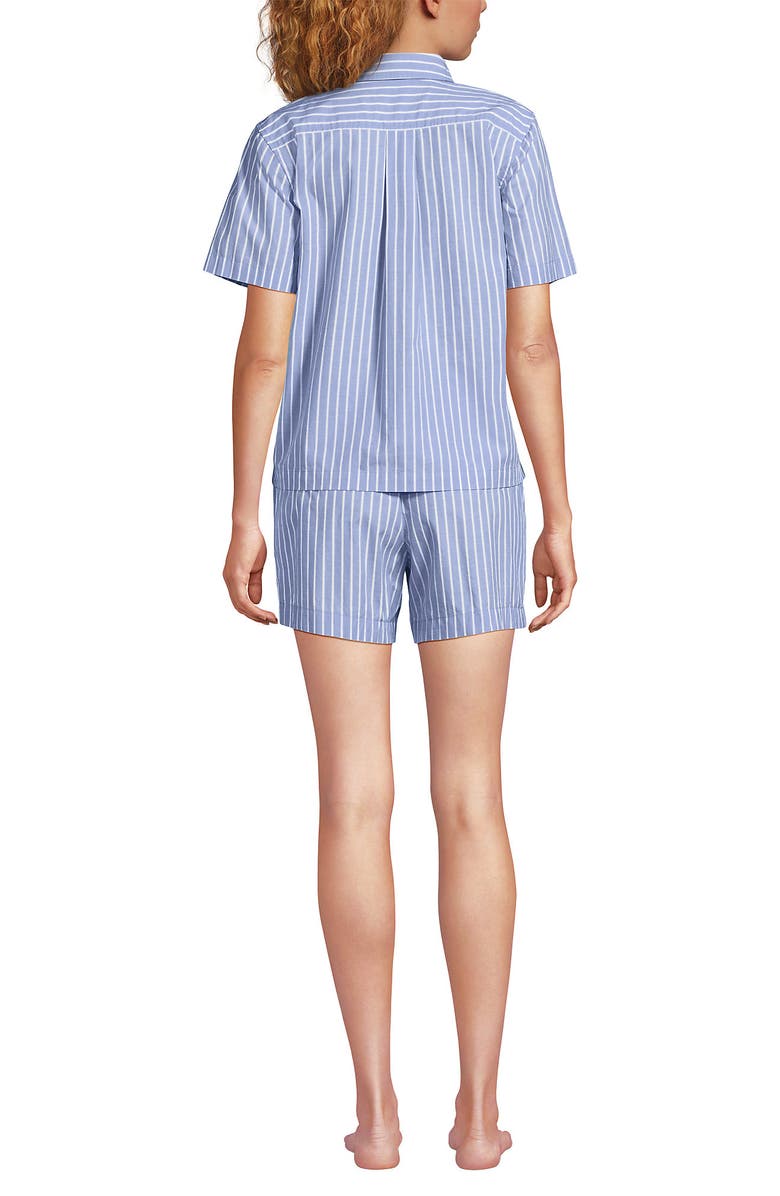 Lands' End Poplin 2 Piece Pajama Set - Short Sleeve Shirt and Shorts, Alternate, color, Crisp Blue Stripe