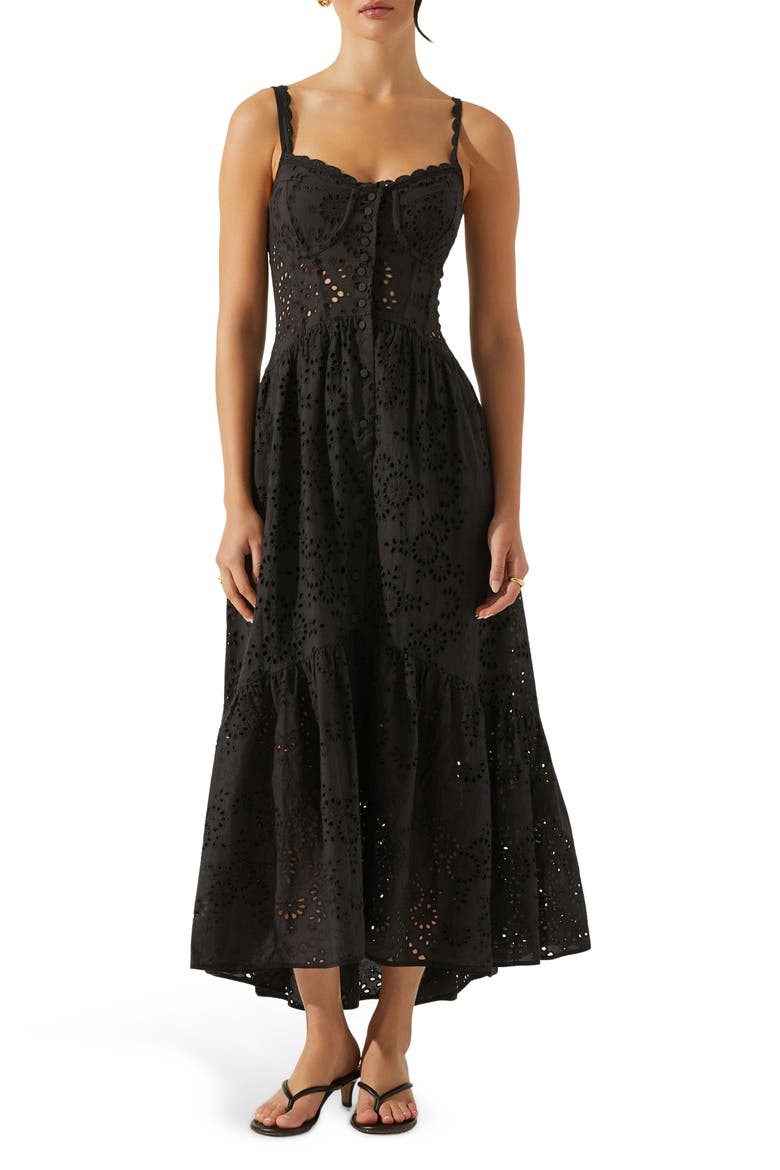 Yamila Cotton Eyelet High-Low Dress, Main, color, BLACK