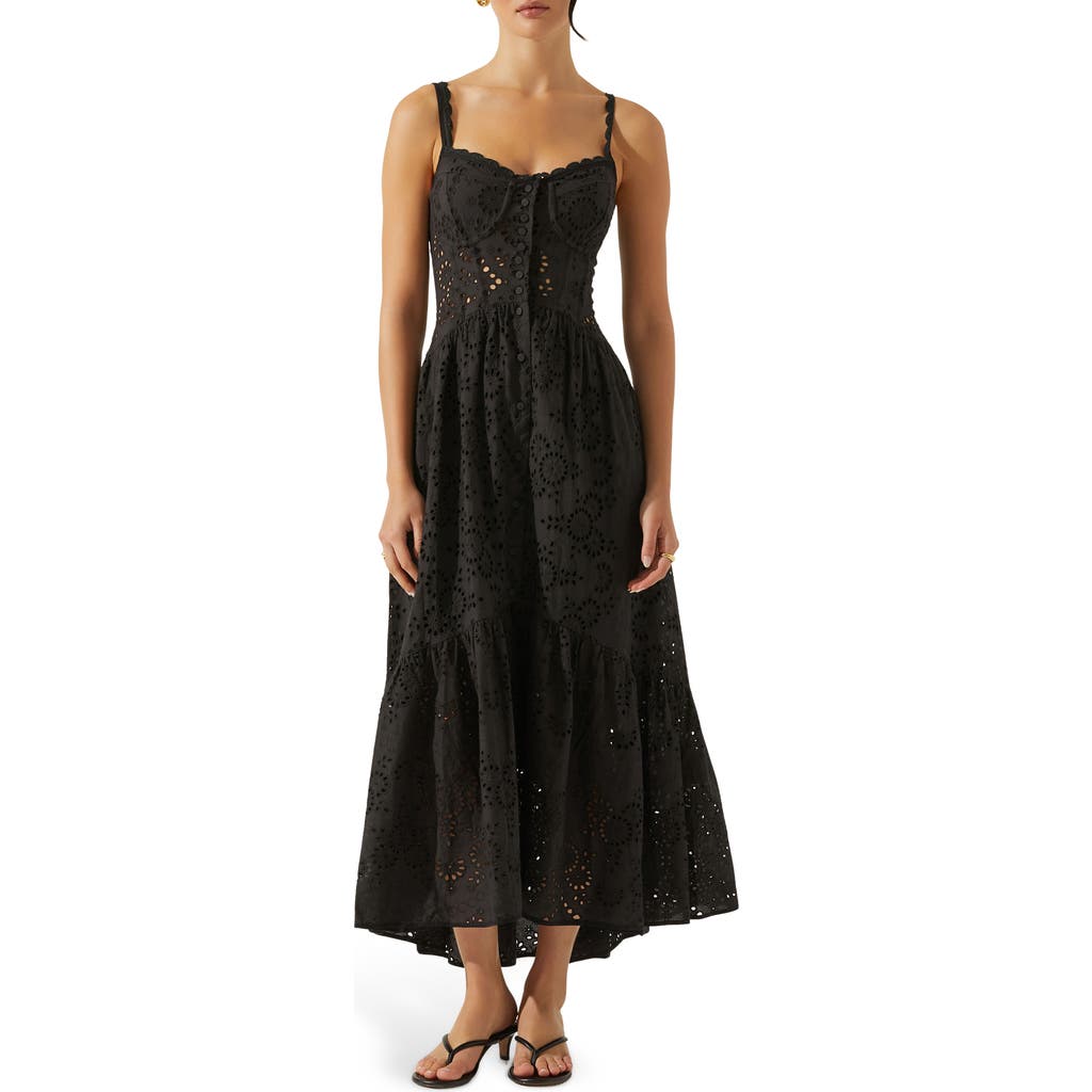Astr The Label Yamila Cotton Eyelet High-low Dress In Black