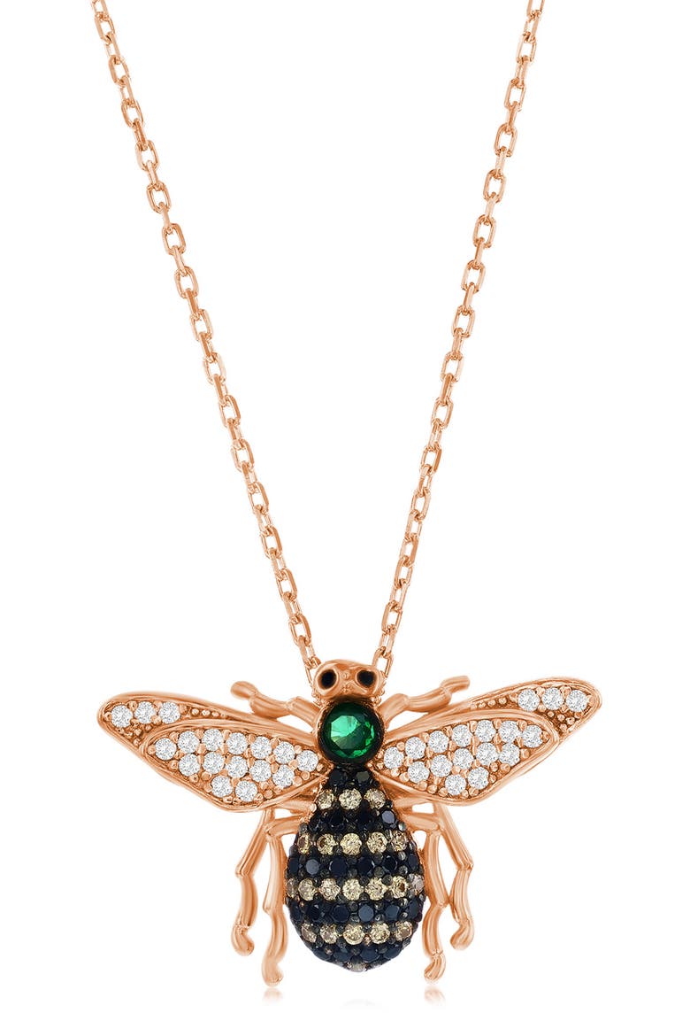 Pavé Cubic Zirconia Bumblebee Pendant Necklace, Main, color, PINK