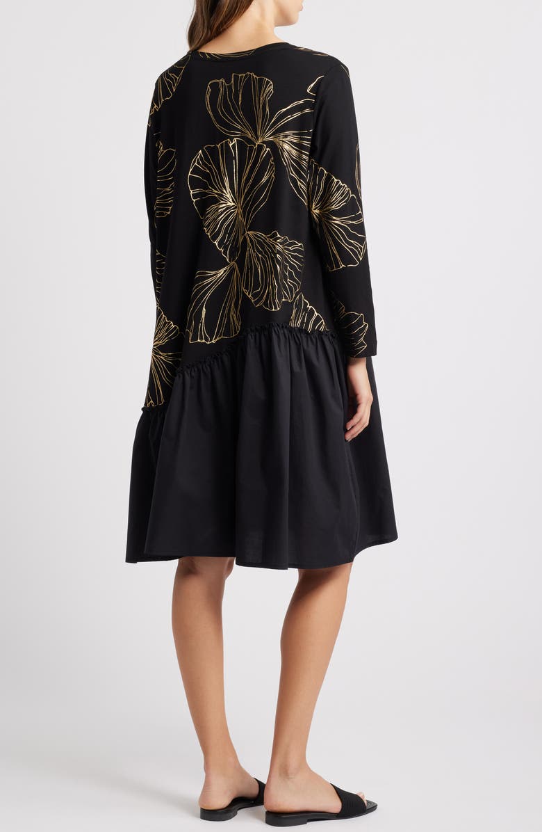 Masai Copenhagen Nellina Metallic Floral Long Sleeve Ruffle Hem Dress, Alternate, color, 