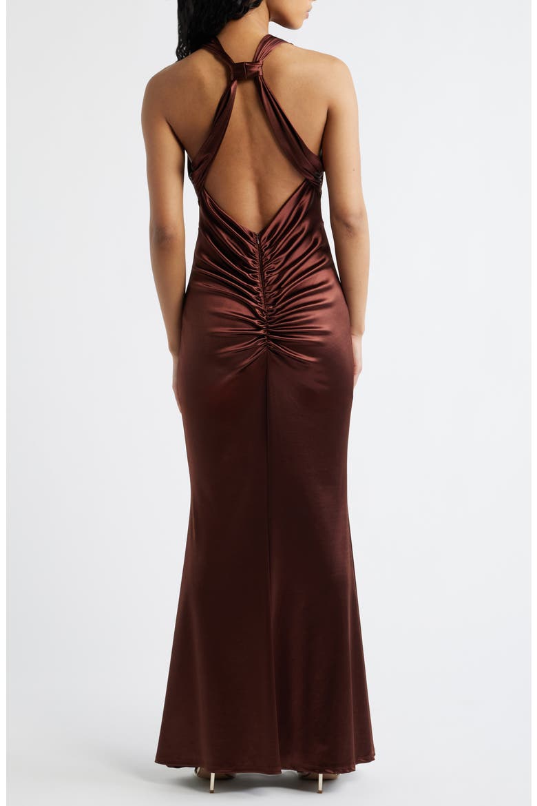 Royale Satin Halter Gown, Alternate, color, CHOCOLATE