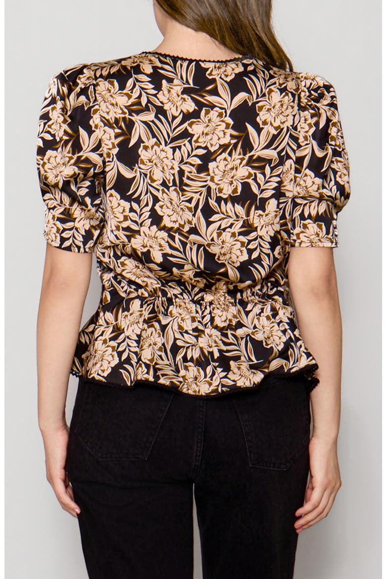 Satin Lace Trim Top, Alternate, color, NAVY/ BROWN