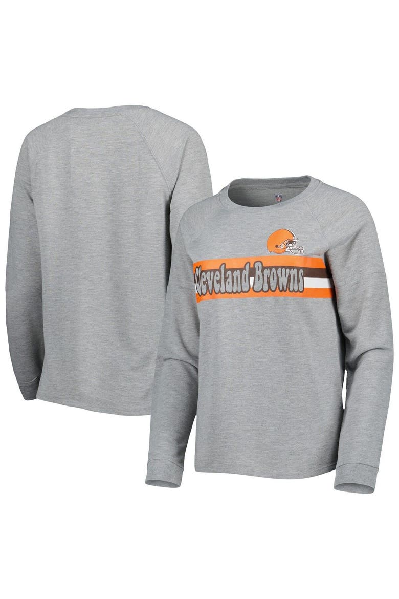 Juniors Heathered Gray Cleveland Browns All Striped Up Raglan Long Sleeve T-Shirt, Main, color, Heather Gray