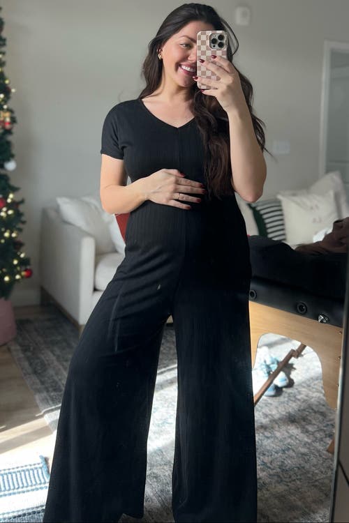 Pinkblush Ribbed Wide Leg Jumpsuit In Black