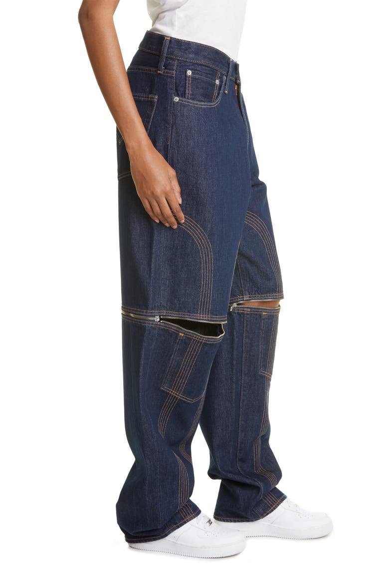 Unisex Baggy Convertible Straight Leg Jeans, Alternate, color, INDIGO