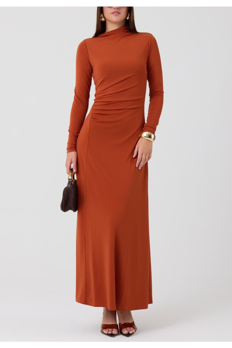 Ramy Asymmetrical High Neck Maxi Dress, Main, color, Picante