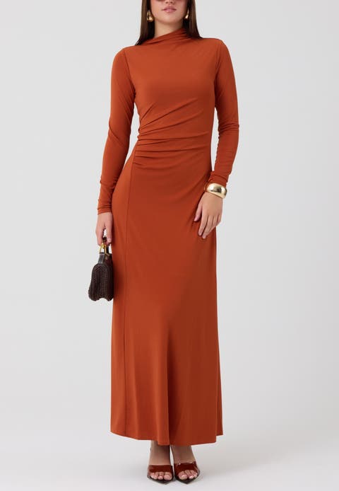 Ramy Asymmetrical High Neck Maxi Dress