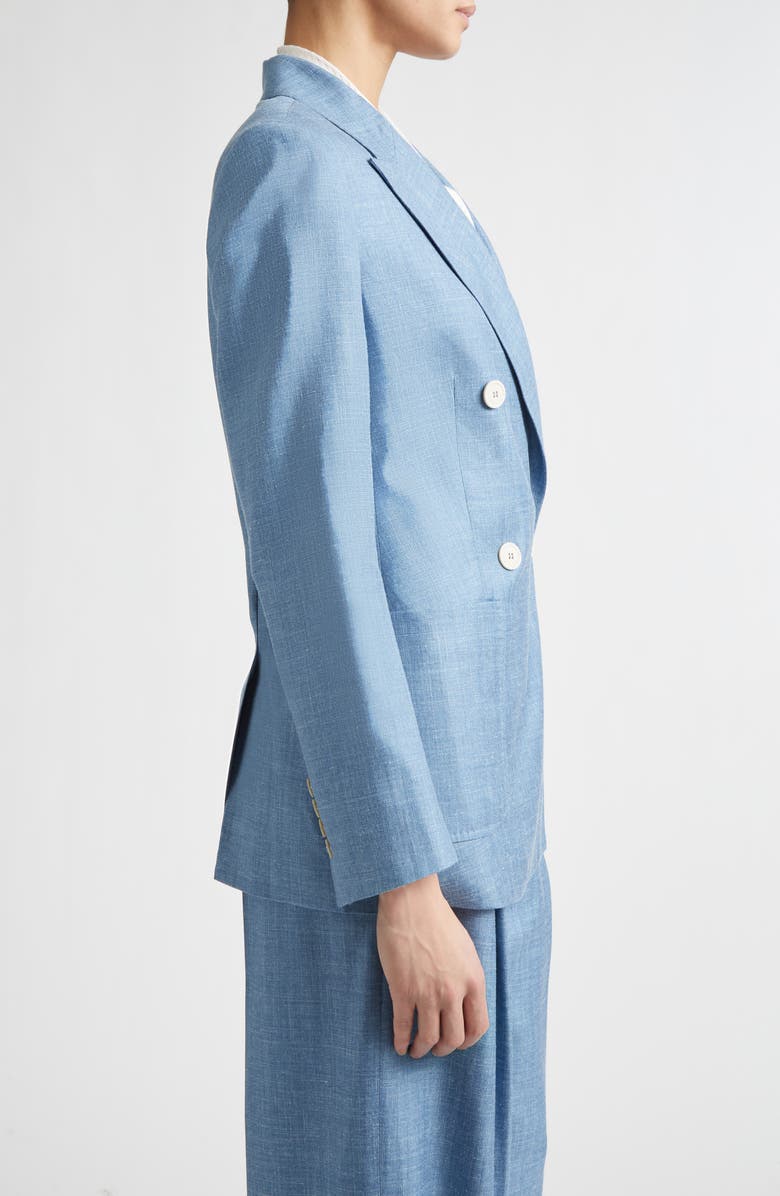 Eleventy Double Breasted Wool, Silk & Linen Blazer, Alternate, color, 130 Sky Blue