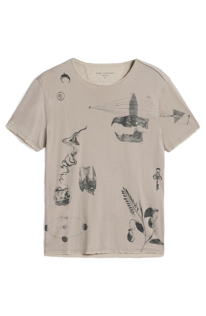 John Varvatos Raw Edge Double Layer Doodle Print T-Shirt, Alternate, color, Haze Grey