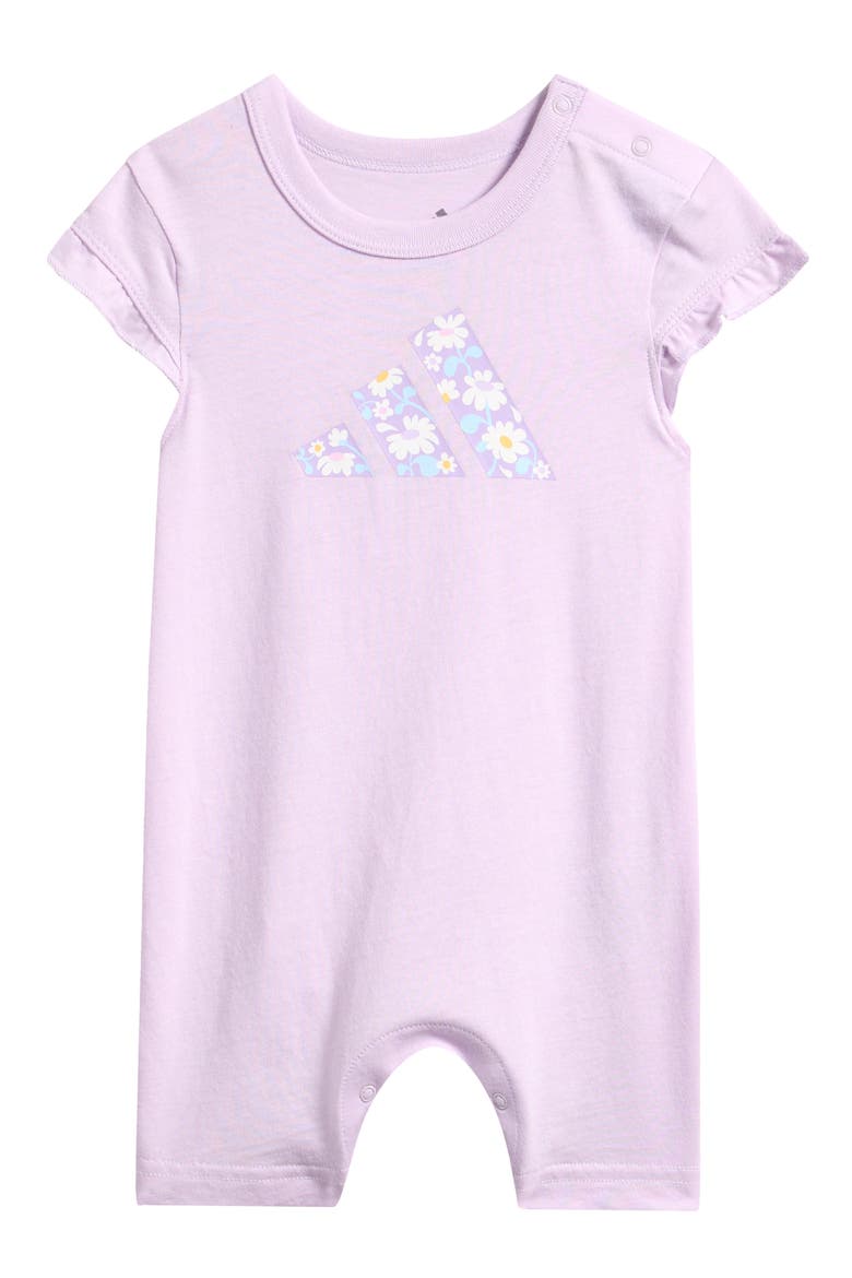 Graphic Print Cap Sleeve Romper, Main, color, ICE LAVENDAR