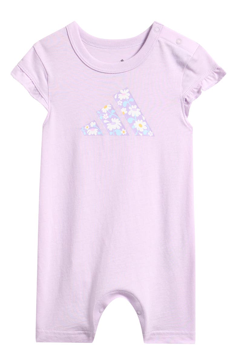 adidas Graphic Print Cap Sleeve Romper, Main, color, Ice Lavendar