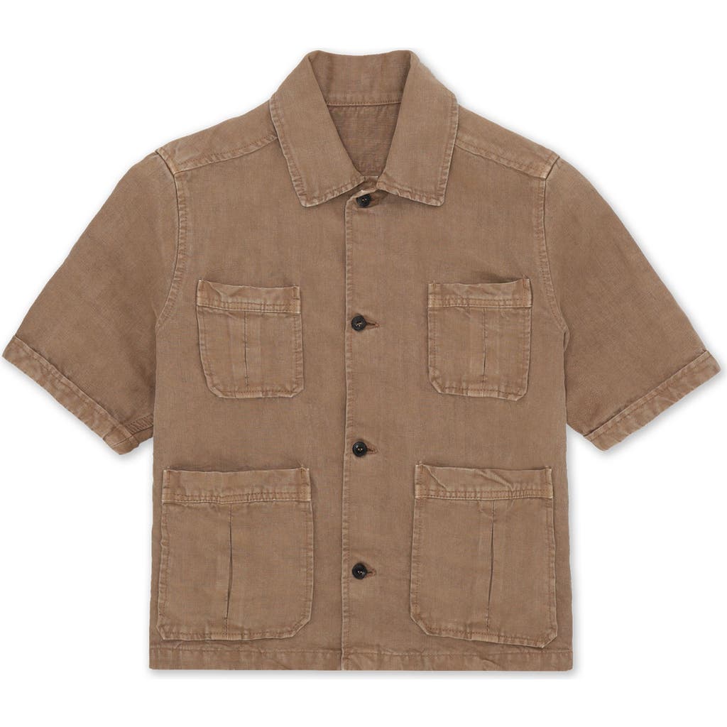 Fortela Bohem Safari Short Sleeve Linen Shirt In Brown