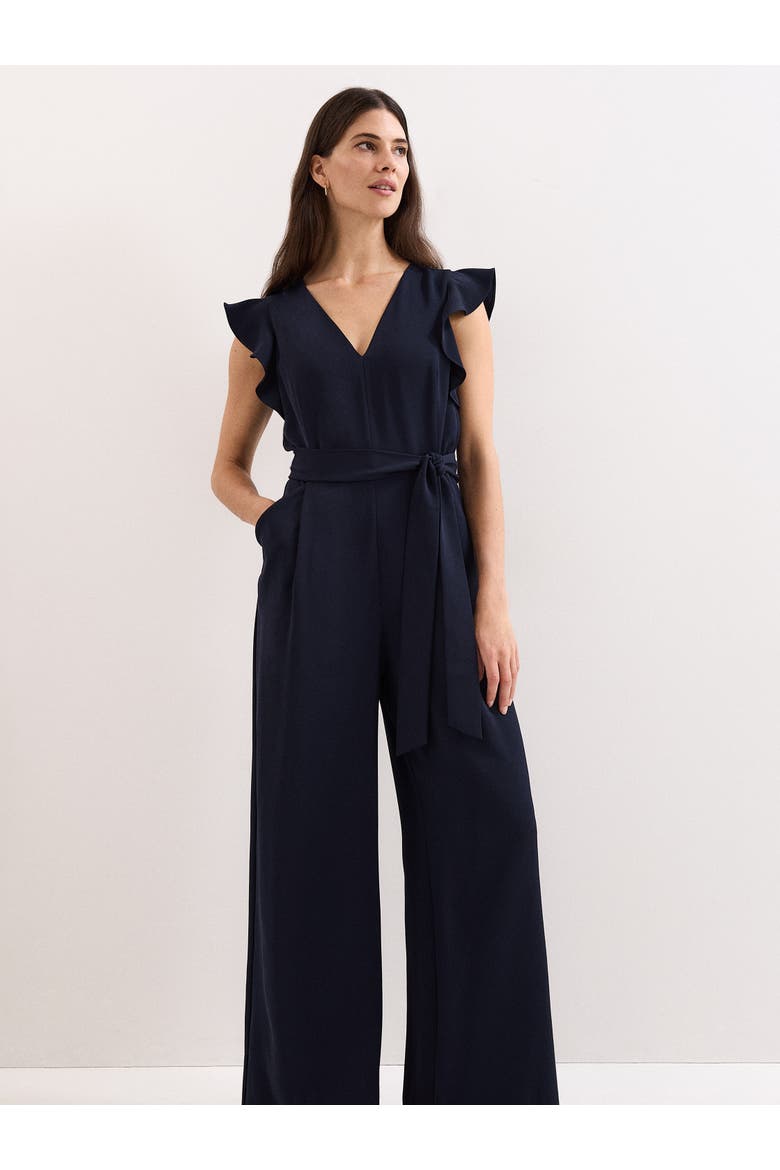 Kallie Frill V-Neck Jumpsuit, Alternate, color, Navy