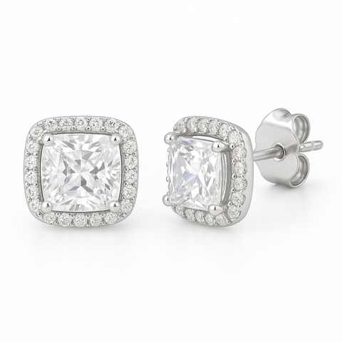 Sterling Silver Square Halo Earrings