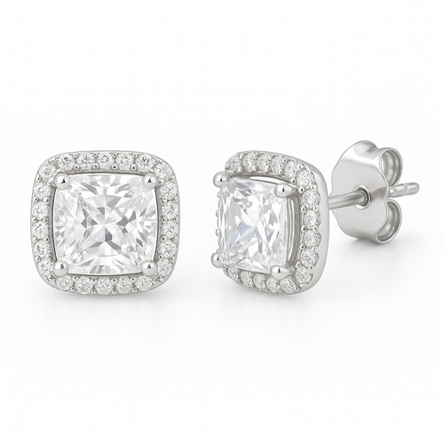 Donatello Gian Sterling Silver Square Halo Earrings In Silver