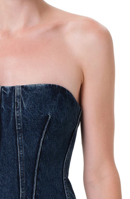 Agolde Lara Strapless Corset Peplum Denim Top In Blue